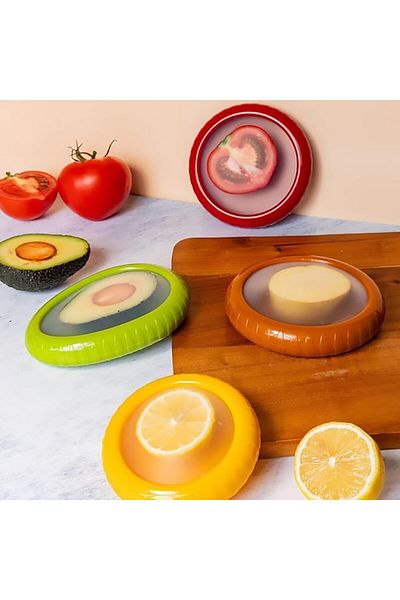 Generic Tazweeq 4pcs Silicone Fruit Storage Box, Reusable Refrigerator Containers, Airtight, Easy to Clean,