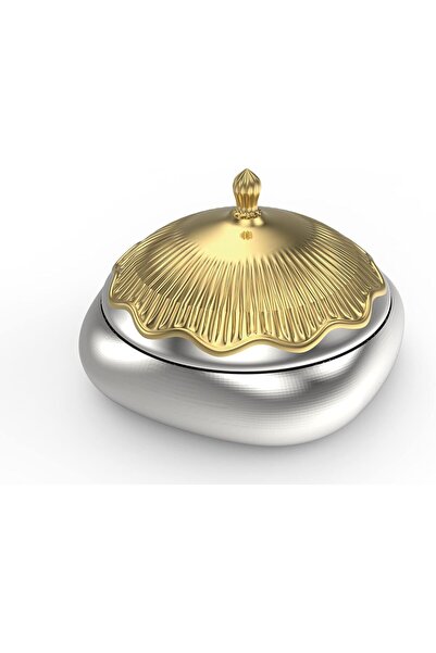 Generic Hadier Serving Tray with Lid from Al Saif, Silver/Gold Color