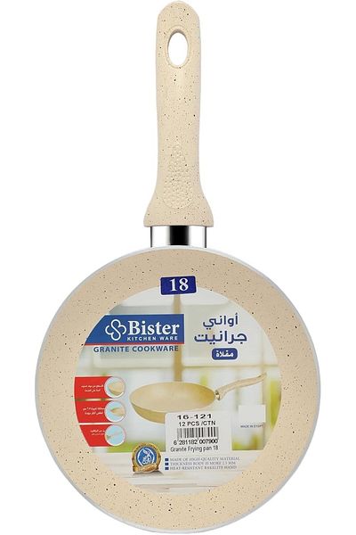 Generic Bister Granite Frying Pan with Glass Lid, Ergonomic and Stay Cool Handle, Made of High Quality, Bei