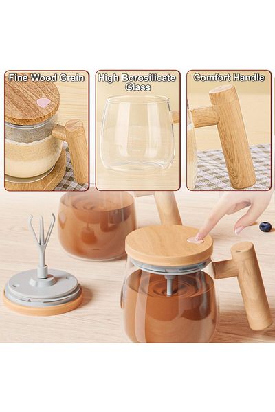 Generic Paporich Automatic Stirring Coffee Mug, Stirring Mug with Lid, 400ml Electric Stirring Mug, Borosil