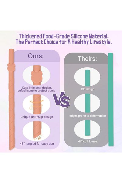 Generic Bukela Reusable Silicone Straws for Kids and Adults, Dishwasher Safe, 10 PCS 17.5cm, BPA Free, Food