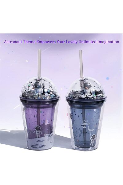 Generic KASTWAVE Tumbler Double Wall Plastic Straw Cup, Reusable 13 oz Plastic Space Tumbler Cup Water Bott