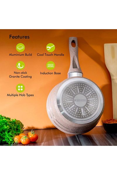 Generic Royalford 18Cm Granite Coated Smart Saucepan/Beige, Multi