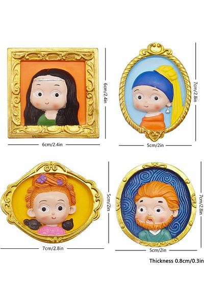 Generic 4Pcs Cute Fridge Magnet, 3D Painting Decorative Magnets for Fridge, Glass Magnets for Refrigerator,
