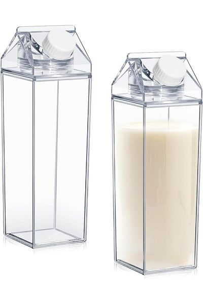 Generic Lenamos 2 Pcs 17OZ/500ml Each Carton Water Bottle Clear Square Milk Bottles Plastic Coffee Milk Car