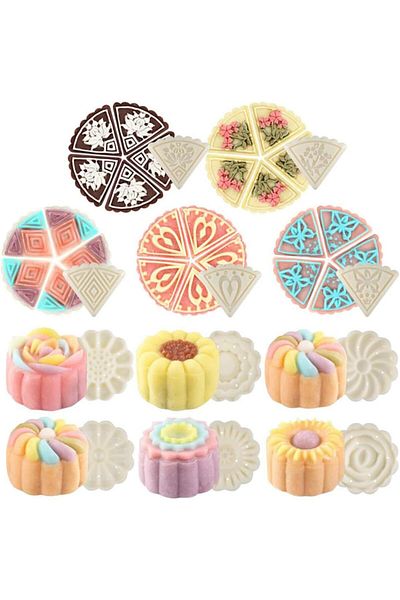 Generic Chefkit 3D Mooncake Mold Flowers Hand Pressure Fondant Dessert Moon Cake Mould with Stamps for DIY