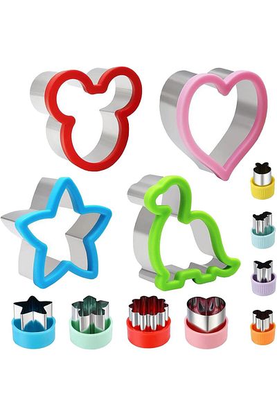 Generic Set of 12 Cookie Cutters, Sandwich Cutters, Bread Cutters, Vegetables, Fruits, Stainless Steel Dino