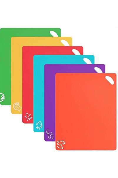 KASTWAVE 6 Pack Flexible Plastic Cutting Board Mats Colored Mats With Food Ic...