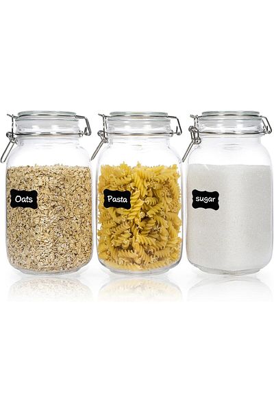 Generic CHEFSTORY 1.5L Airtight Glass Containers with Lids 3 Pack Food Containers for Kitchen and Pantry Sq