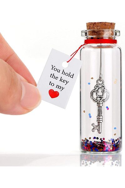 Generic Decorative Glass Message Bottle with Vintage Key, Romantic Gift with Love Note, Confetti Design