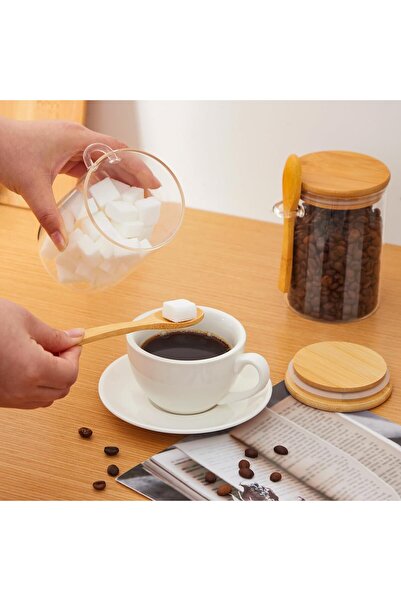 genernic SKY-TOUCH 3Pcs Glass Jars with Bamboo Lids & Spoons