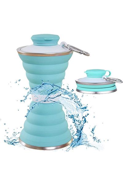 Generic Camping Cup With Carabiner, Collapsible Water Bottle, Reuseable Silicone Foldable Leak Proof Portab