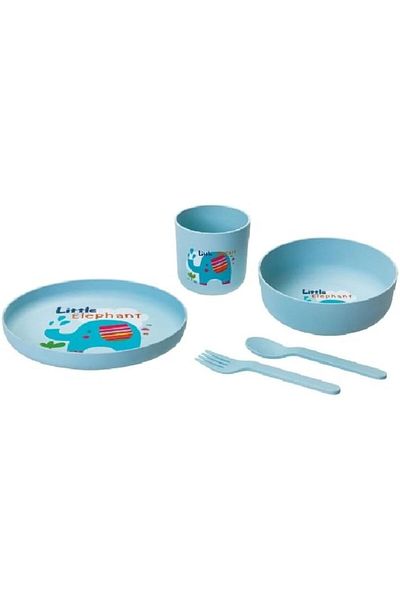 Generic Parfait 5-Piece Little Elephant Printed Kids Dining Set Blue D-PLA5001-B