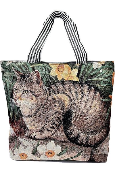 Generic Cat Canvas Tote Bag, Cute-Tabby Shoulder Bag with Zipper for Women, Vintage Aesthetic Heavy Reusabl