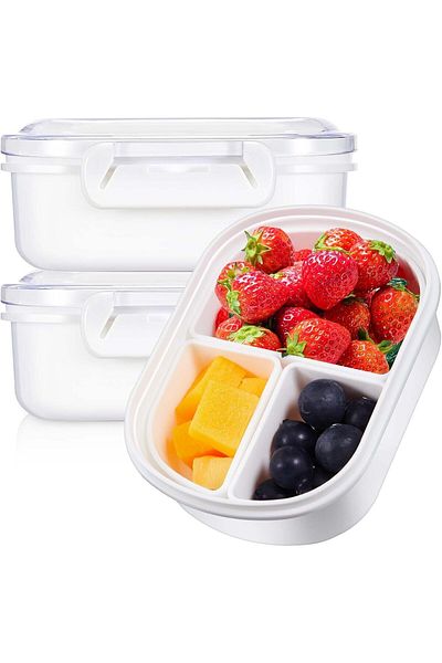 Generic 2 Pack 3-Compartment Snack Containers for Kids, Reusable Mini Bento Lunch Box with Dividers, Ideal