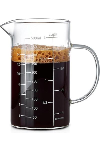 Generic ALMEKAQUZ Glass Measuring Cup, Liquid Measuring Cups with three Scale and V-Shaped Mouth, Glass Cof