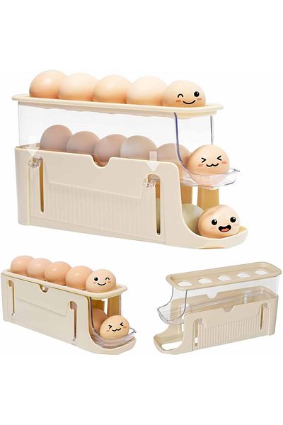 Generic Tazweeq Rolling Egg Tray for Refrigerator, 3 Tier Egg Organizer, Space Saving Egg Container, Collap