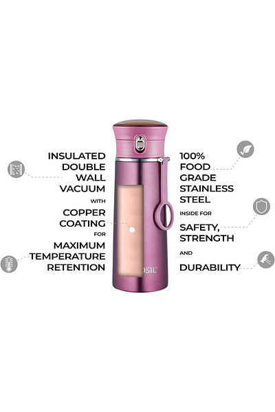 Generic BOROSIL Double Wall Copper Coated Inner Vacuum Insulated Travelease Flask |Water Bottle|Thermos|Spo