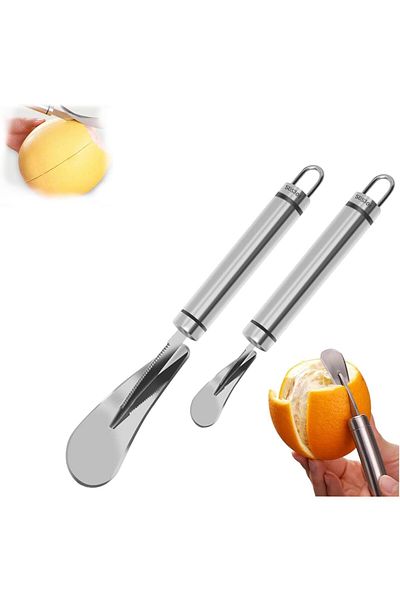 Generic 2 Piece Stainless Steel Orange Peeler, Food Grade Stainless Steel Fruit Peeler with Serrated Spatul