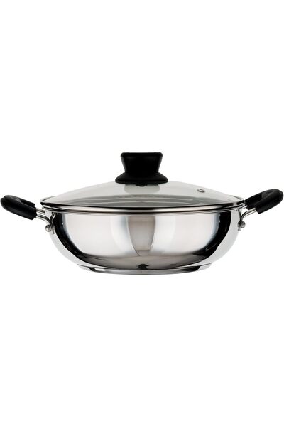 British Chef قدر كاداي من الفولاذ المقاوم للصدأ مقاس 22 سم مع غطاء زجاجي - BC184