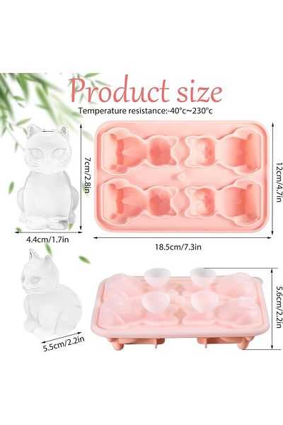 Generic YRQX Cat Shaped Silicone Ice Cube Tray and Molds with Funnel-Type Lid, 4 Hole Silicone Ice Cube Mou
