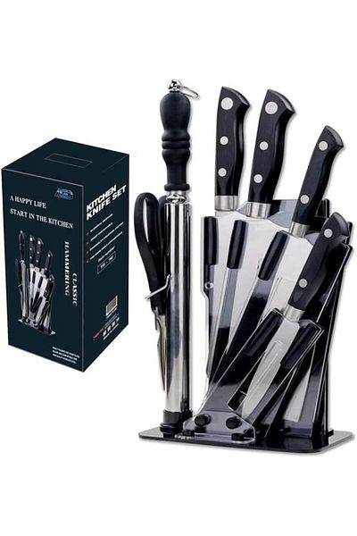 Generic AGD 6-Piece Knives Set With Stand 17X36X15 silver/black 1103250503877