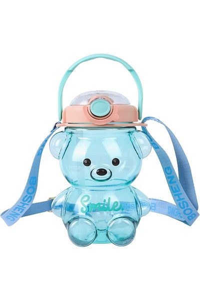 Generic Kawaii Bear Straw Bottle, Large Capacity Bear Water Bottle with Strap and Straw, Cute Portable Bear
