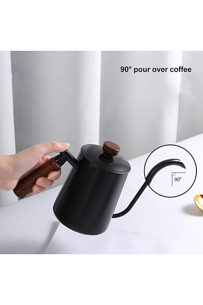 Generic Luqeeg Pour Over Coffee Kettle - 600ml Gooseneck Teapot With Wood Handle, 304 Stainless Steel Spout