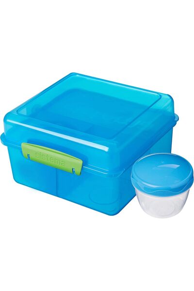 Sistema Lunch Box Cube Max To Go - 2L Bento Container with Dividers & Leakproof Yogurt Pot (BPA-Free