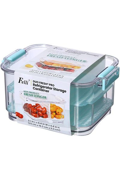 Generic Felli Duo Fresh7 Pro Refridgerator Stackable Container Clear And Aqua Blue 2.4 Liter Nvbg09A-058F0