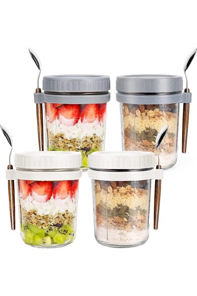 Generic Glass Jars for Overnight Oats: 4 Pack Overnight Oats Containers with ...