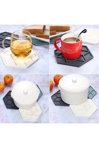 Generic 3 Pcs Trivet Mat Set, Hexagon Kitchen Silicone Trivets, Heat Resistant Hot Pads Dish Trivets Pot Ho