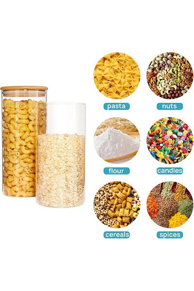 Generic Vtopmart 3 Pack 50oz Glass Jars with Bamboo Lids, Airtight Seal Food Storage Containers for Kitchen