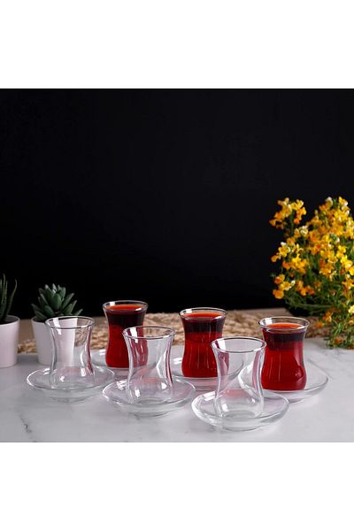 Generic BullyBae Turkish Tea Glasses and Saucers Set (12 Pieces), Arabic Persian Tea Cups (4oz/120ml)