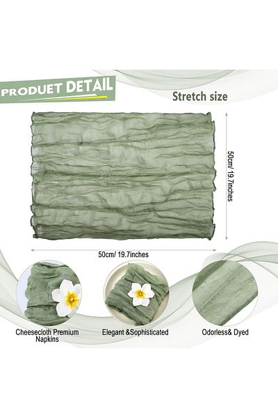 Generic BIGTHREE Cotton Linen Dinner Cloth, 8 Pcs 20×20 Inches Cheesecloth Gauze Napkin, Reusable Restauran