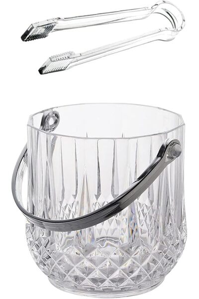 007 Portable Crystal Clear Ice Bucket with Tongs, Large Capacity, 2-Piece - Terefi