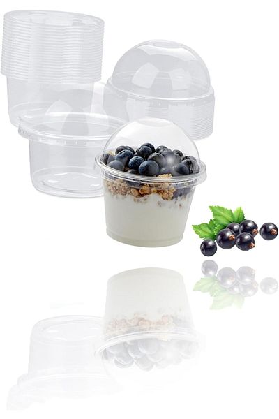 Generic Sweet seven 100-Pack Clear Dessert Cups with Dome Lids - Versatile Party Cups for Cold Drinks, Ice