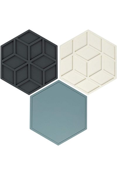 Generic 3 Pcs Trivet Mat Set, Hexagon Kitchen Silicone Trivets, Heat Resistant Hot Pads Dish Trivets Pot Ho
