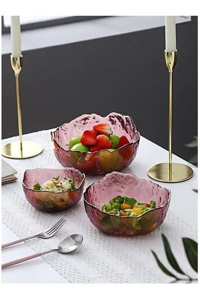 Generic MOTIM 3-Piece Fruit Salad Glass Bowl Purple 24x24x11cm