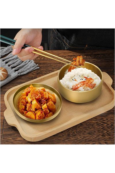Generic SYOSI Stainless Steel Rice Bowl with Lid, for Korean Kitchen Restaurant, Double-walled Metal Bowls,