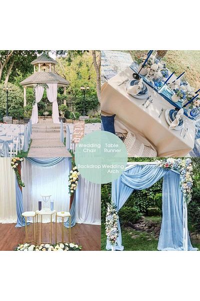 Generic Baby Blue Chiffon Table Runner, ELECDON Boho Chiffon Table Runner Sheer for Romantic Wedding Decor