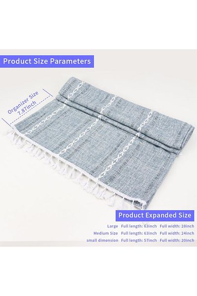 Generic Coffee Table Cloth, Coffee Table Cover with Pockets and Tassel, Blue-Grey Streaks Cotton Linen for