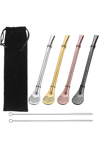 Generic Premium Yerba Mate Bombillas, Drinking & Stirring Spoons with Filter, 4 Colors, Includes 2 Cleaning