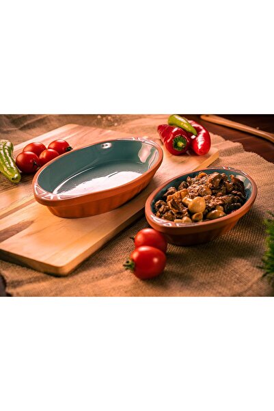 Generic Oval Ceramic Baking Dish with Handle, Colored Set of 2