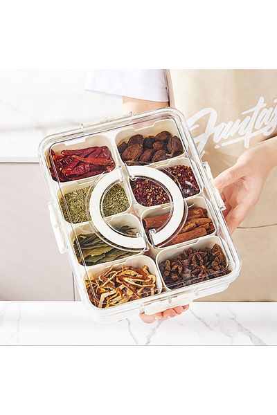 Generic Paporich Split Serving Tray with Lid and Handle, Snack Fruit Tray, 8 Compartment Square Food Storag