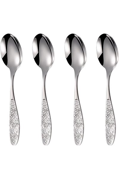 Generic KASTWAVE Hammered Pattern Stainless Steel Bouillon Spoon,Embossed Pattern Flatware,Hammered Surface