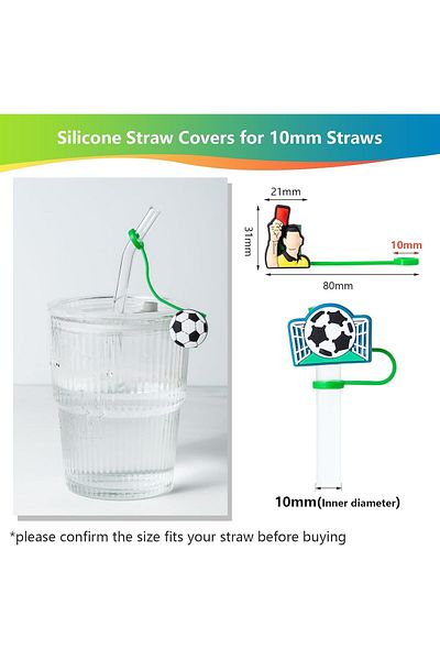 Generic NALACAL 6Pcs Soccer Straw Cover Caps for Stanley Cup Accessories, 10mm Cute Black Drinking Straw To