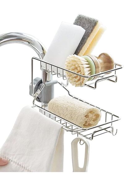 Generic Sponge Holder for Kitchen Sink, SYOSI, Double-Layer Faucet Rack, Multifunction Stainless Steel Fauc