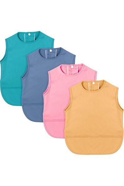 Generic Coodiikaka Mess-Free Baby Bibs, 4 Waterproof Baby Bibs with Pocket, Baby Boy/Girl Bibs,