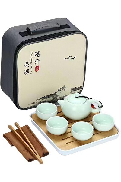 Arabest Ceramic Travel Tea Set, Portable Chinese Kungfu Brewing Kit with Tray...